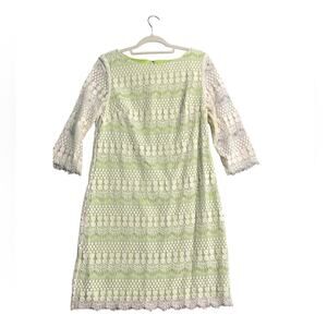 J Howard Womens Dress Size 12 Kiwi Green Cream Lace Overlay Above Knee Dainty